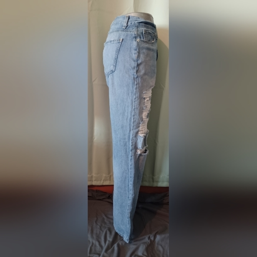 Fashion Nova Blue Wide Leg Distressed Jeans - Picture 2 of 11